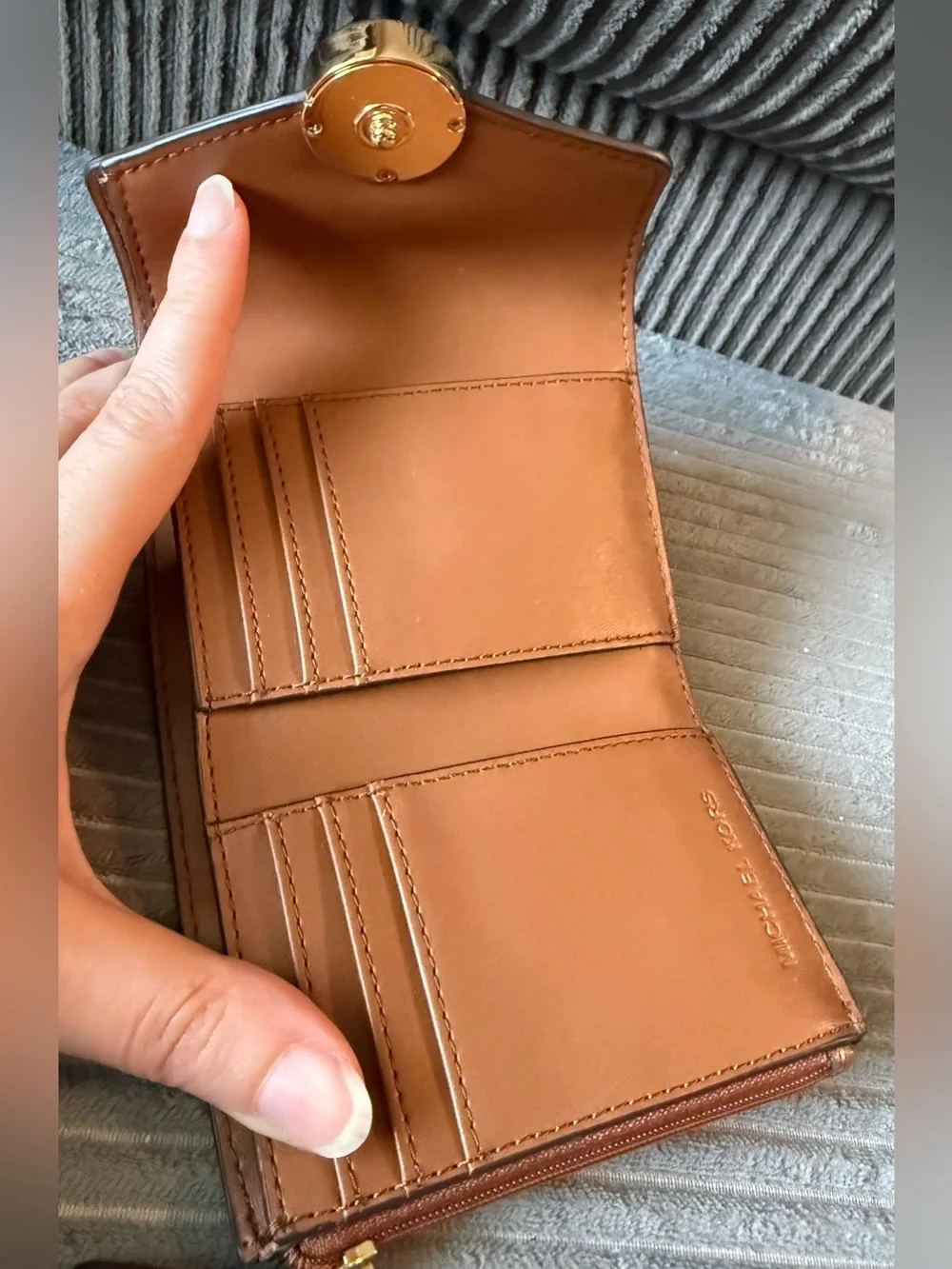 Michael Kors New Tan and Brown Logo-Accented Signature Wallet Carmen Bifold Flap